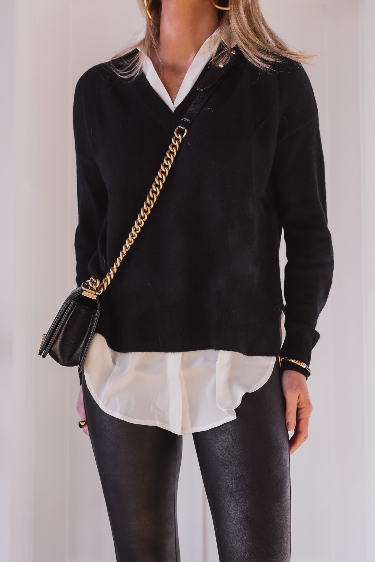 Long Sweater with leather leggings