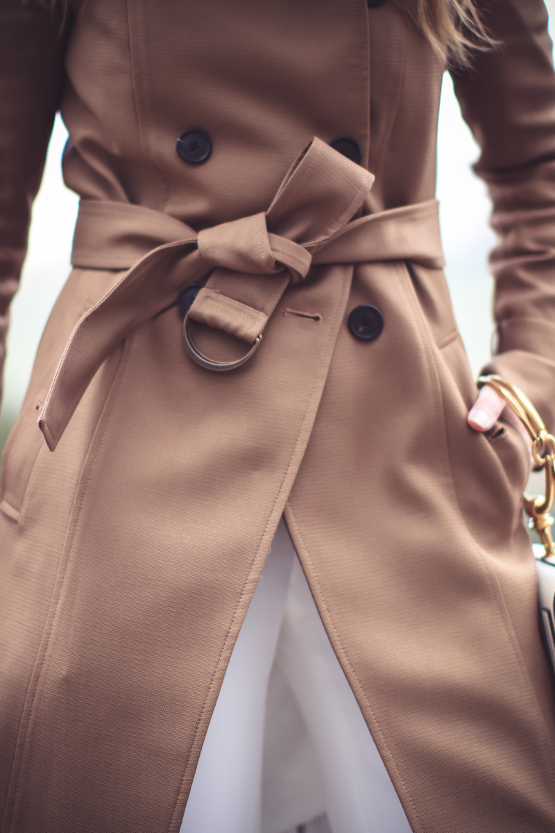trench belted at waist closet up image, look more stylish and effortless every day, fashion tips, style hacks, easy fashion tips, how to look stylish, fashion tricks, erin busbee, fashion blogger over 40, telluride, CO