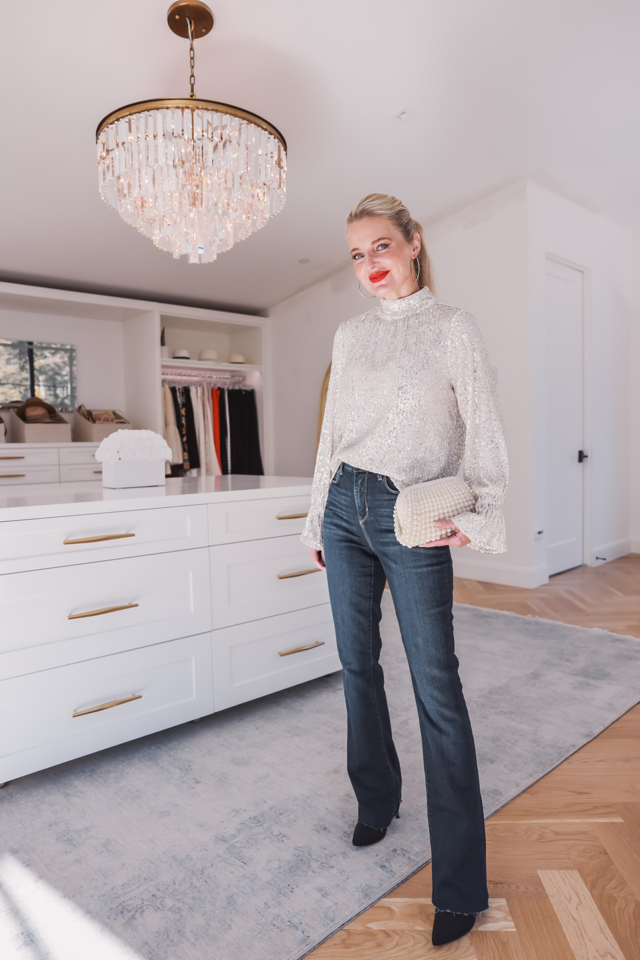 Jeans + Sequin Top holiday outfit