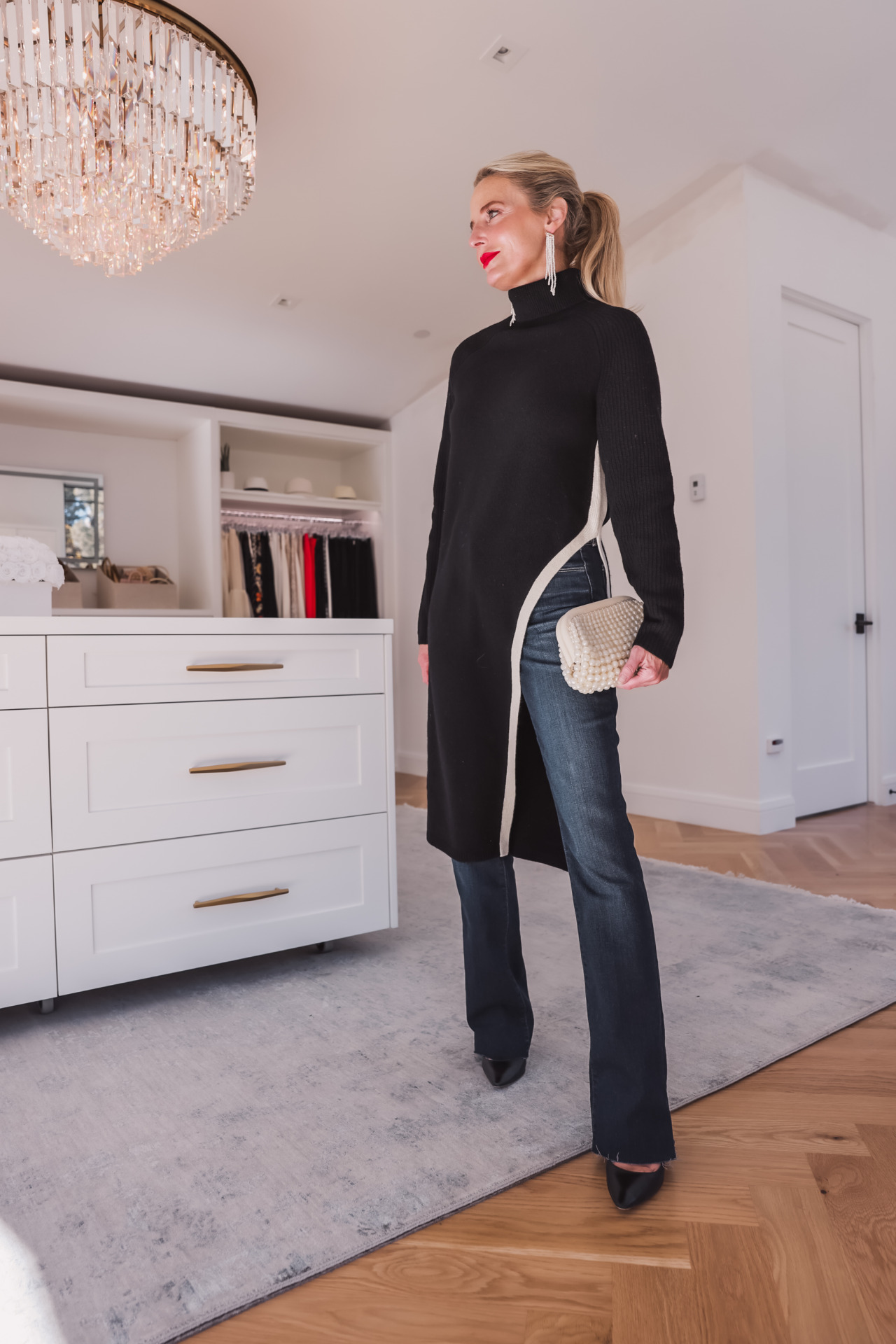 Jeans + Asymmetrical Sweater | How To Dress Up Jeans For A Holiday Party