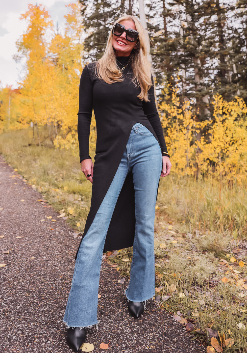 turtleneck slit sweater with jeans