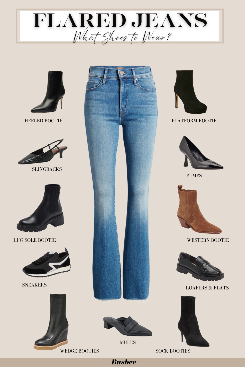 What shoes and boots to wear with flared jeans